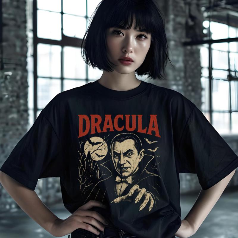 Summer Hot Selling Retro Dracula Horror Movie Women s T-shirt | Retro Gothic Vampire T-shirt | Classic Monster Pattern Shirt XL