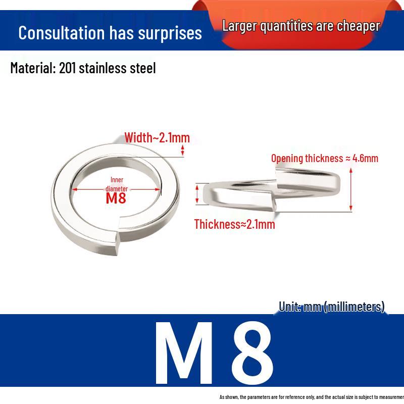 304 Stainless Steel Split Spring Washer Spacer Ring (M3, M5, M6, M8)