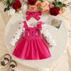 Girls' Floral Long Sleeve Romper & Cat Corduroy Overall Dress Set - Autumn/Winter
