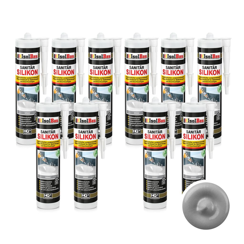 IsolBau Sanitary Silicone Gray Sanitär Silikon 10 x 300ml