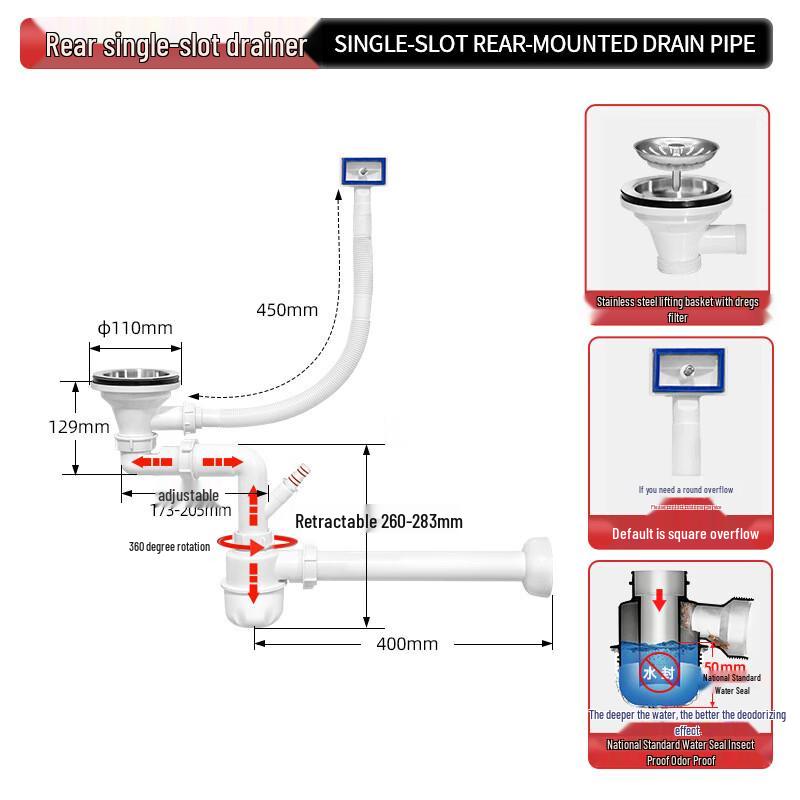 Kitchen Sink Anti-Odor Drain Pipe Kit