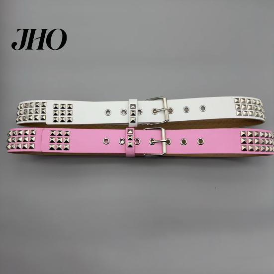 Cintura Decorata con Borchie Quadrate Stile Punk Borchie Regolabili Fascia Vita Rock Accessori Scena Gotica per Donne Ragazze Edgy