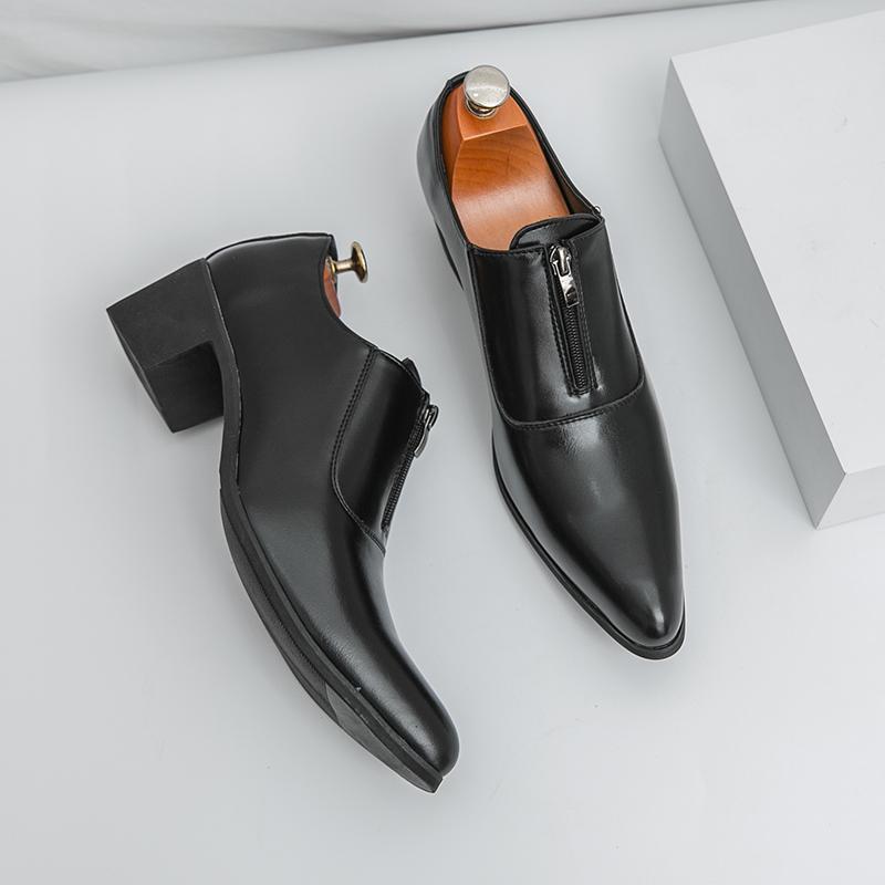 Fashion 2025 New Elevator Shoes for Men Zip High Heels Formal Leather Black Men Loafers Dress Shoes Fashion Brown Man Heightening Shoes
