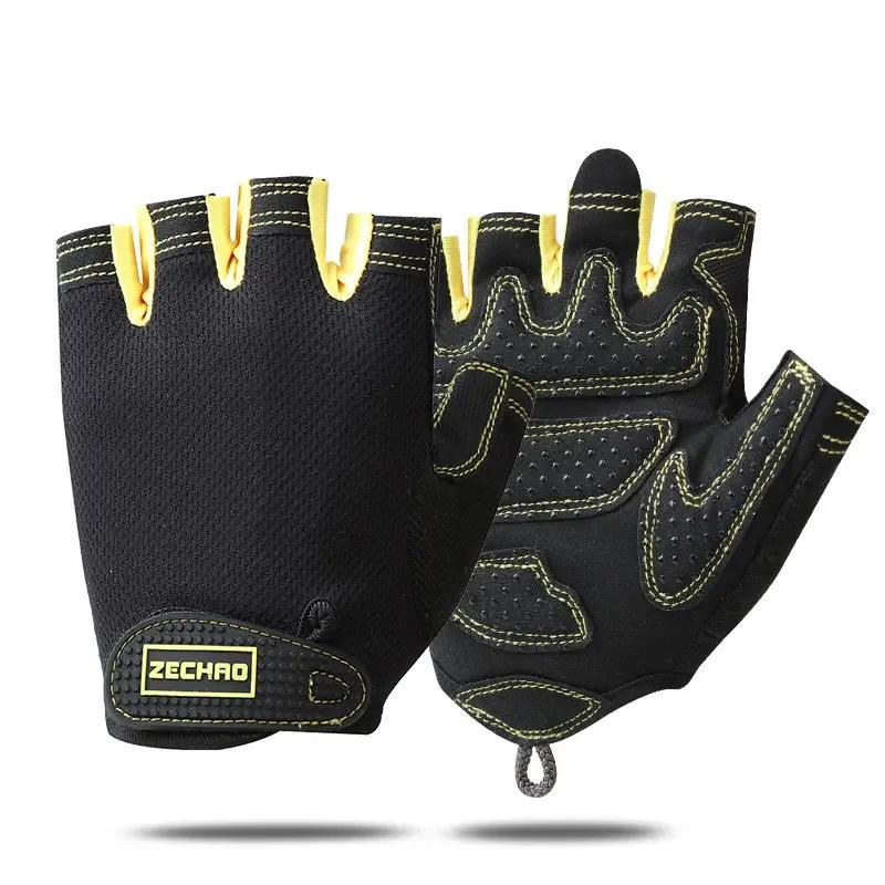 Anti-shock Athletics Gloves Cycling Anti-slip Half Finger Gloves Breathable Fitness Gloves Silicone Palm Hollow Back Gym Fitn Practical Use