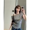 Correct Version! New Retro Floral Plaid Off-Shoulder Short-Sleeve T-Shirt for Women, Summer Stylish Design Top