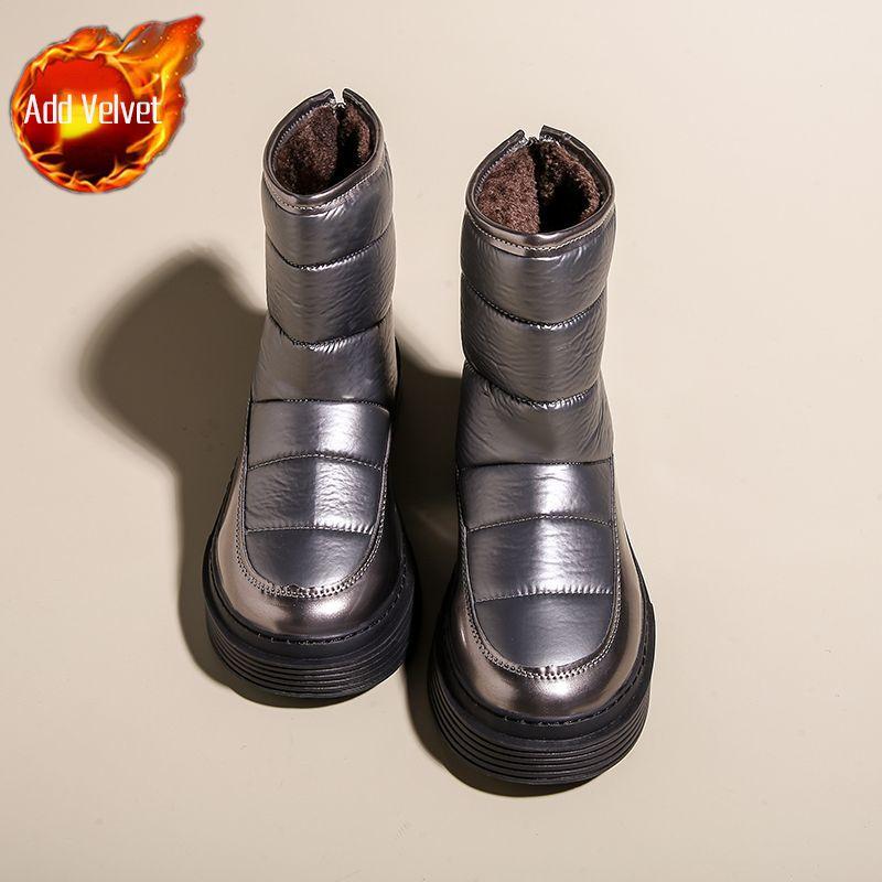 

Водонепроницаемая женская обувь с круглым носком, зимние массивные женские сноубутсы, шикарная и элегантная мода 2025, плюшевые теплые ботильоны по акции 40