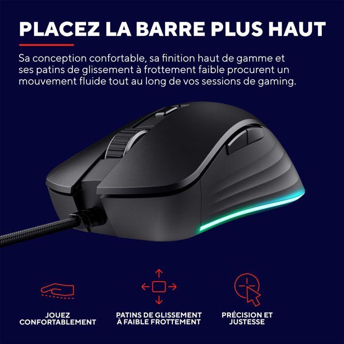 Trust Gaming GXT 924 Ybar+ Gamer, 25600 PPP, 60% Recyclés, Capteur Optique 25K, RGB, 6 Boutons Programmables, Filaire USB - Noir