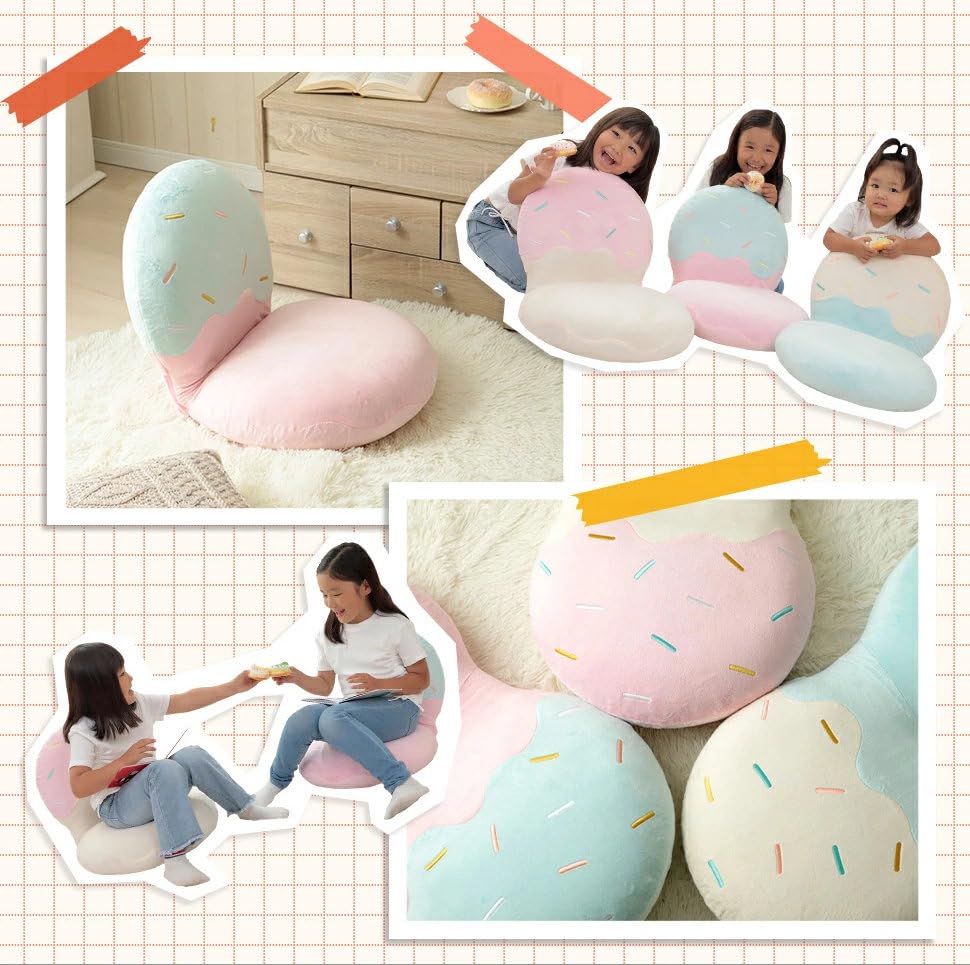 Cellutane (Cellutane) Compact Reclining Floor Chair with Ice Cream, Vanilla & Strawberry Designs, Made in Japan, Model A1923a-a-748BE/740PIK