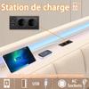 Smart Fabric Bed with RGB Music Sync Lights Charging Station AC USB Type C Ports 4 Storage Drawers Beige Grey Queen Size