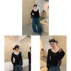 T Shirt For Women Oversize V Neck Long Sleeve With Embroidery For Casual And Yoga