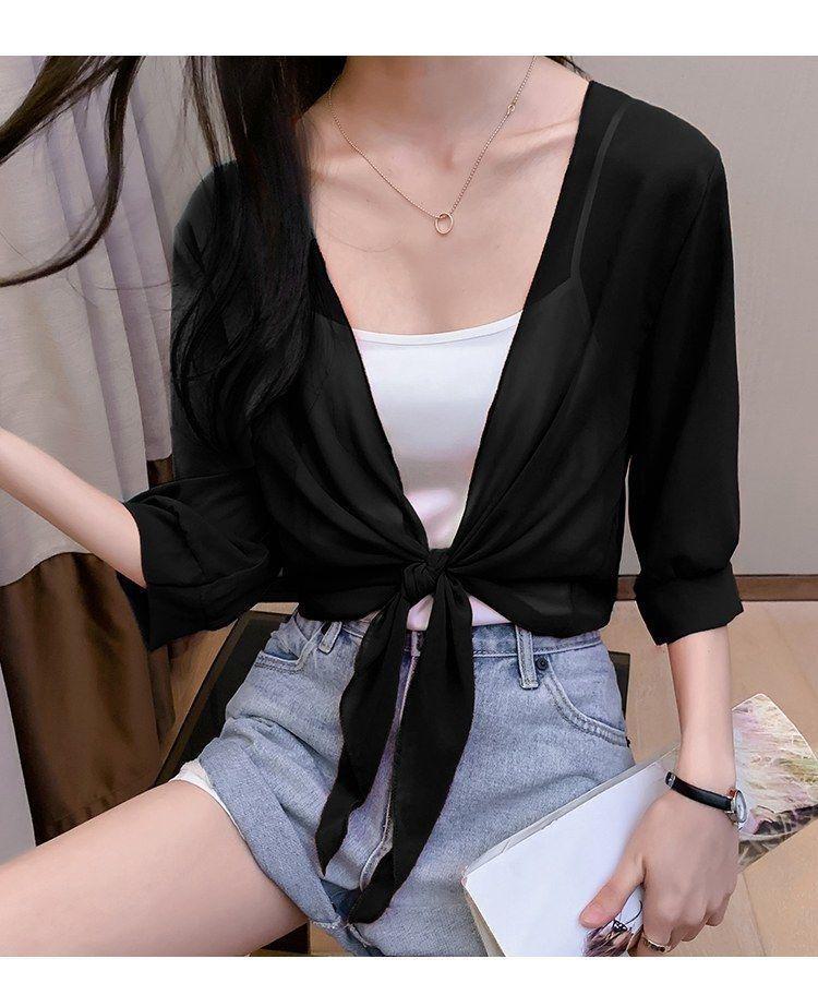 

Літня шифонова спідниця на бретелях з шаллю та кардиганом для захисту від сонця One Size чорний