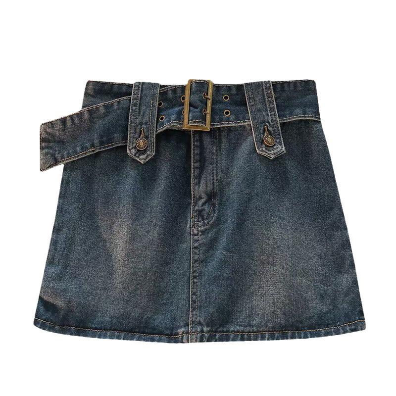 Damen High Waist Retro Blau Denim A-Linien Midi-Rock - Sommer Süß Schlankmachendes Design