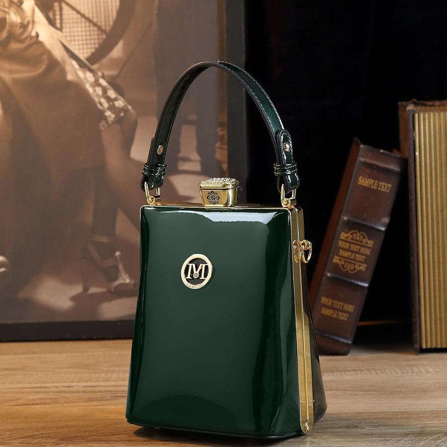 Mini geantă crossbody din piele lacuită strălucitoare europeană și americană - Geantă mobilă cu un singur umăr la modă de stradă, stil de lux ușor.