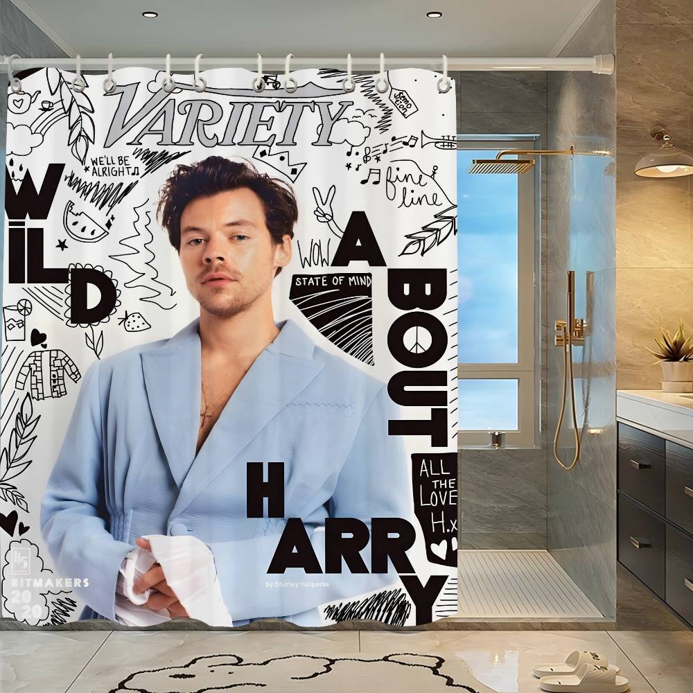 Singer H-Harrys S-Styles Movie White Shower Curtain, Bathroom Decorative Shower Curtain, Waterproof Shower Curtain With Hooks