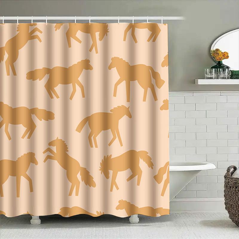 Elegantes Duschvorhang-Set Mit Pferde-Muster Moderne Dekoration Für Badezimmer Wasserdichtes Gewebe Perfekte Geschenkidee (beige)