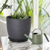 Decorative Pots for Indoor Spaces Modern Plant Pot with Saucer, Gray Flower Portable Containers Patio Drainage Holes, Stone-Look Planter Outdoor