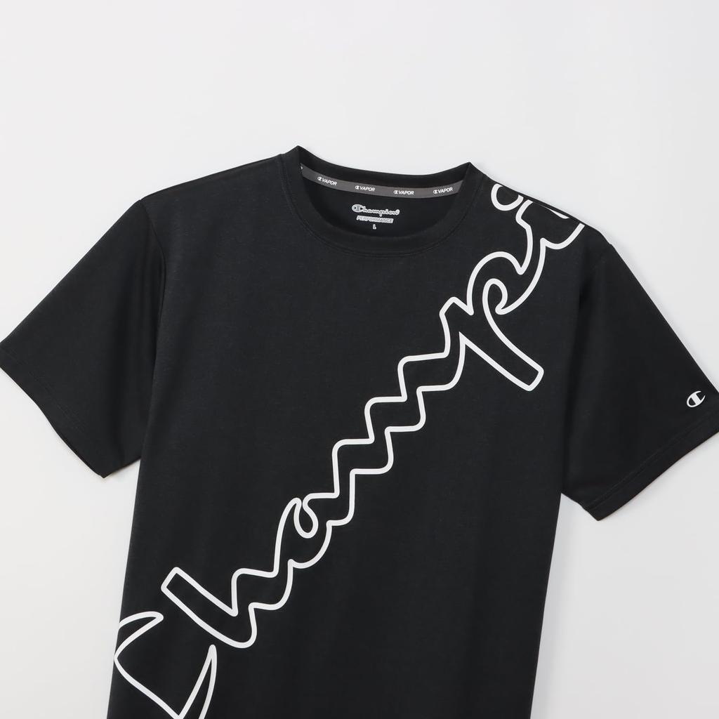 Champion Short Sleeve Crew Odor UV Graphic Logo Size L Men's T-Shirt, Neck, Antibacterial, Resistant, Quick-Drying, Protection, Print, Black,