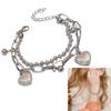 Korean Styles Double Layer Heart Tassels Bracelet Sturdy Alloy Beaded Bangle for Women Hiphop Fashion Jewelry Gift