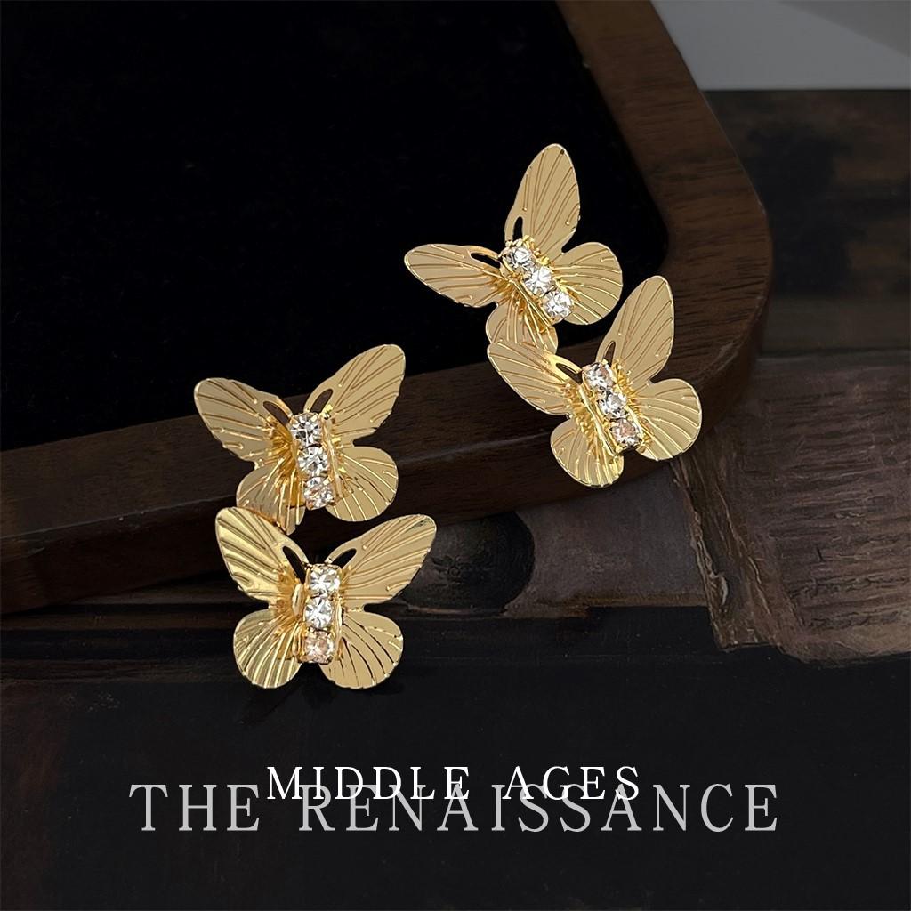 French three-dimensional butterfly zircon fringed earrings temperament retro elegant earrings