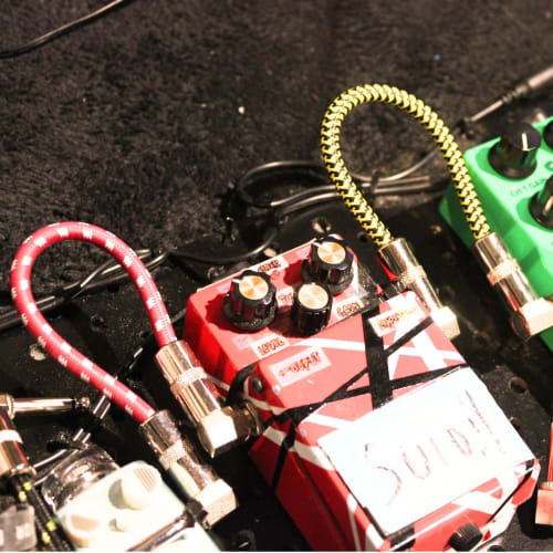 BONNOW Guitar Patch Cables, Set of 4, 16cm L-Shaped Plugs, Color-Coded, OFC Conductors, 6.5mm TRS Right-Angled, Red, Blue, Yellow, Black