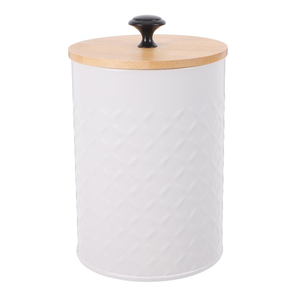 White Metal Countertop Canister Airtight Seal Bamboo Lid Coffee Beans Tea Leaves Sugar Cubes Grains Storage Jar Kitchen