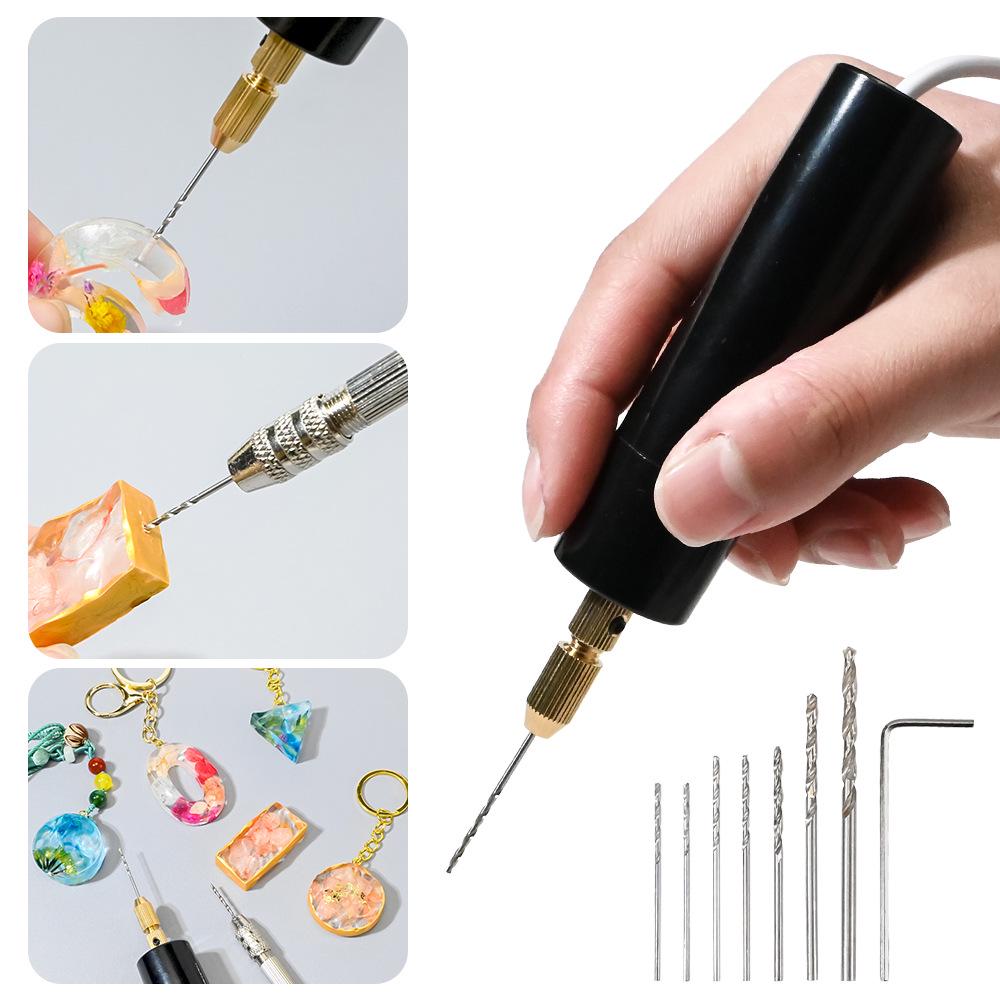 Taladro de mano eléctrico USB compacto para bricolaje, taladrado de resina epoxi y punzonado