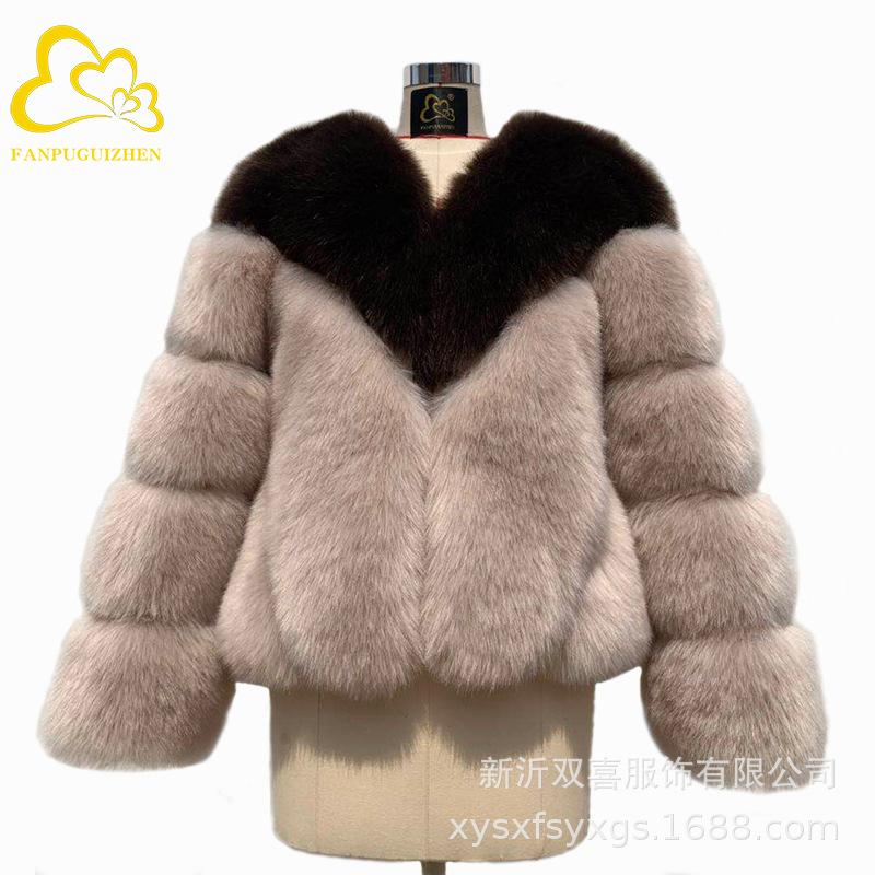 Haining fur autumn and winter new women's coat mink hair color matching casual fox hair coat