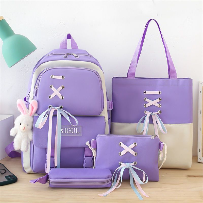 Girl Large Capacity Backpack Set Nylon Lightweight Elementary School Bag for School Start Season Multipurpose Handbag