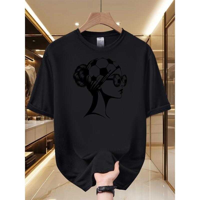 

European sizes Men S Graphic T-Shirt - Soccer Chic Style, Soft And Breathable, Trendy Sporty Print Design, Crew Neck, Short Sleeve Summer T-Shirt S чёрный