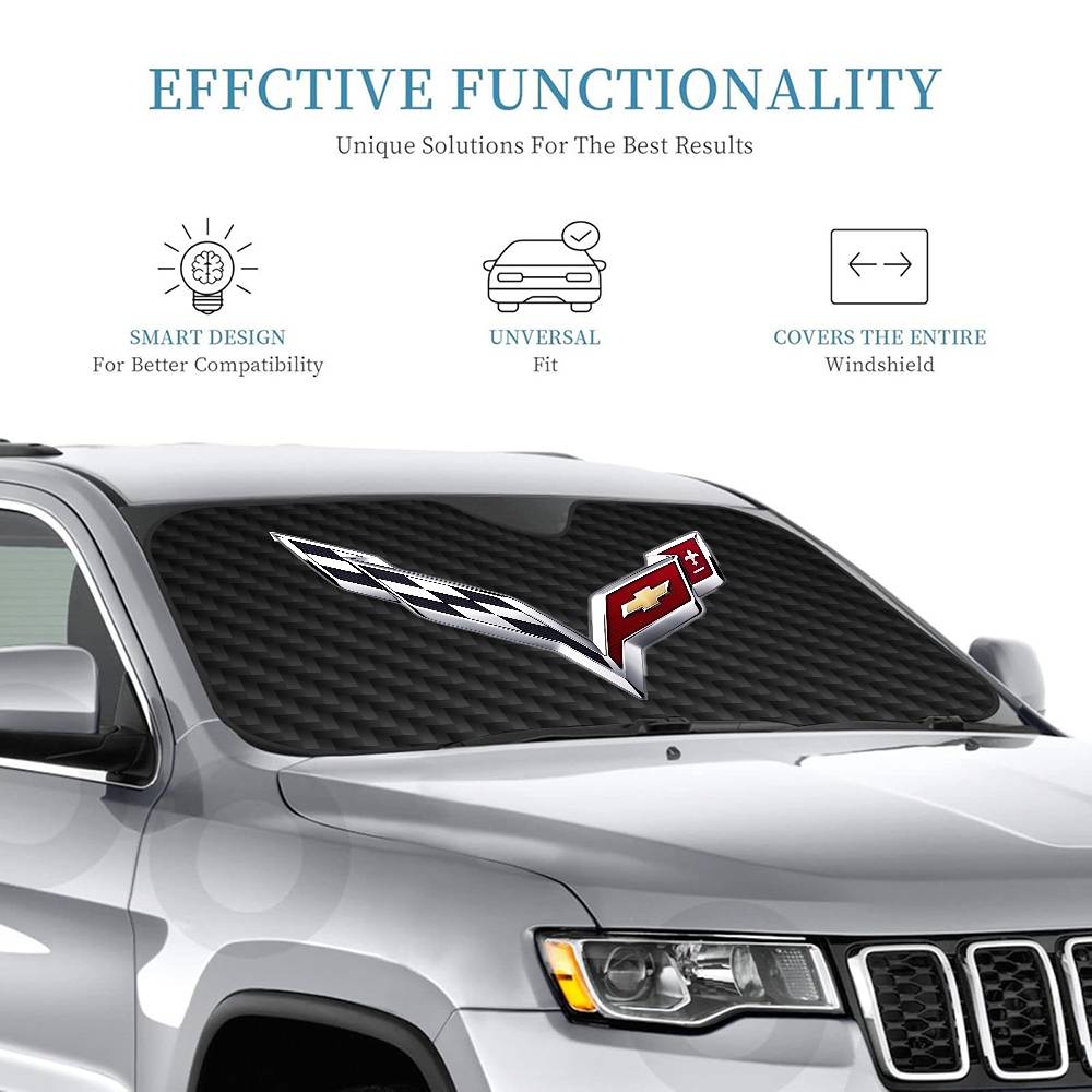 C-Corvette Novelty Car Front Windshield Sunshade 70x130cm Cartoon Foils Car Window Windscreen Cover