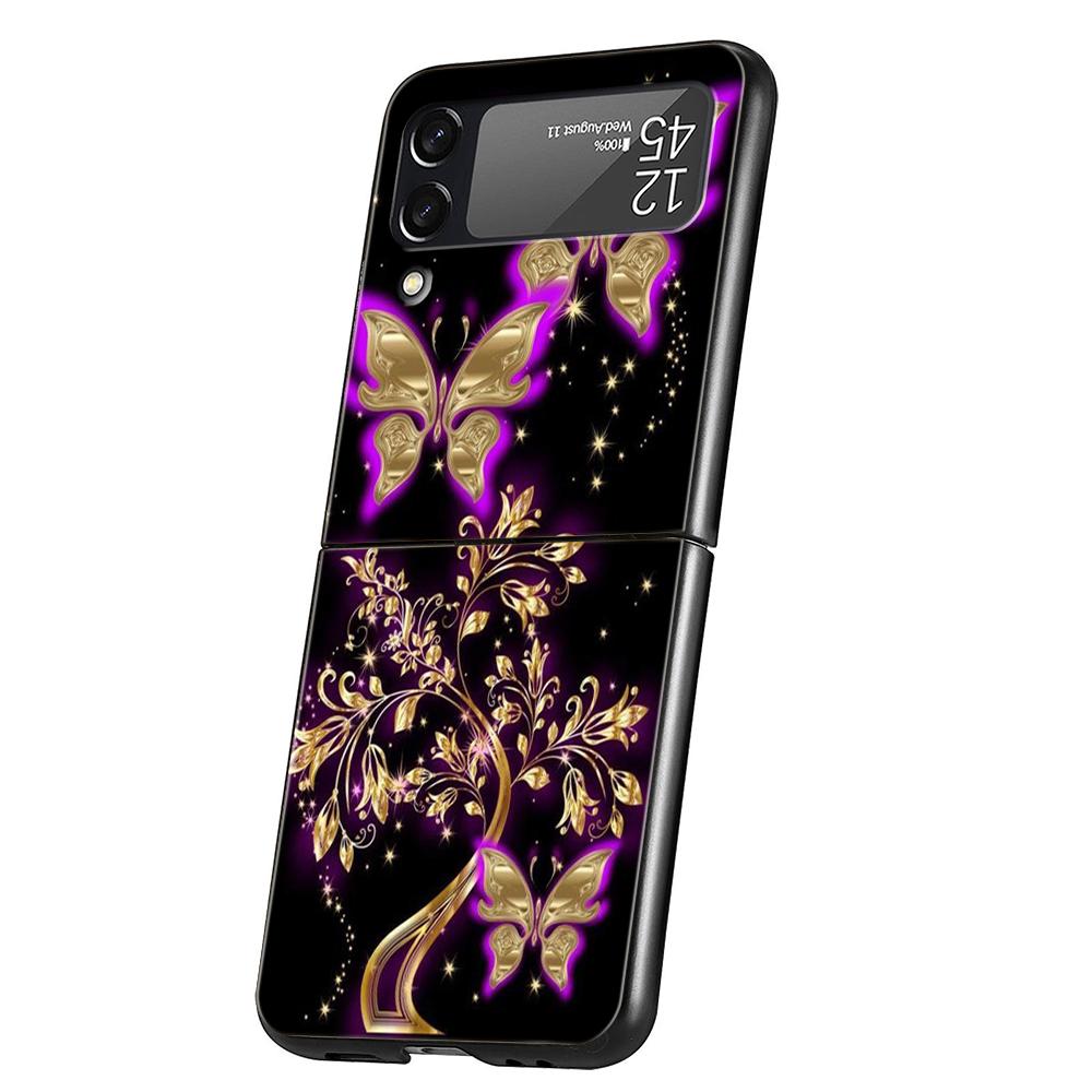 Butterfly Lavender Higan Flower Phone Cover For Samsung Galaxy Z Flip 4 Case Black For Samsung Z Flip 3 5G Hard PC Foldable Bag