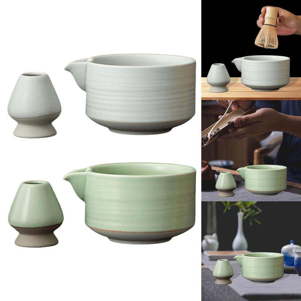 Ceramic Matcha Bowl with Whisk Holder for Tea Preparation