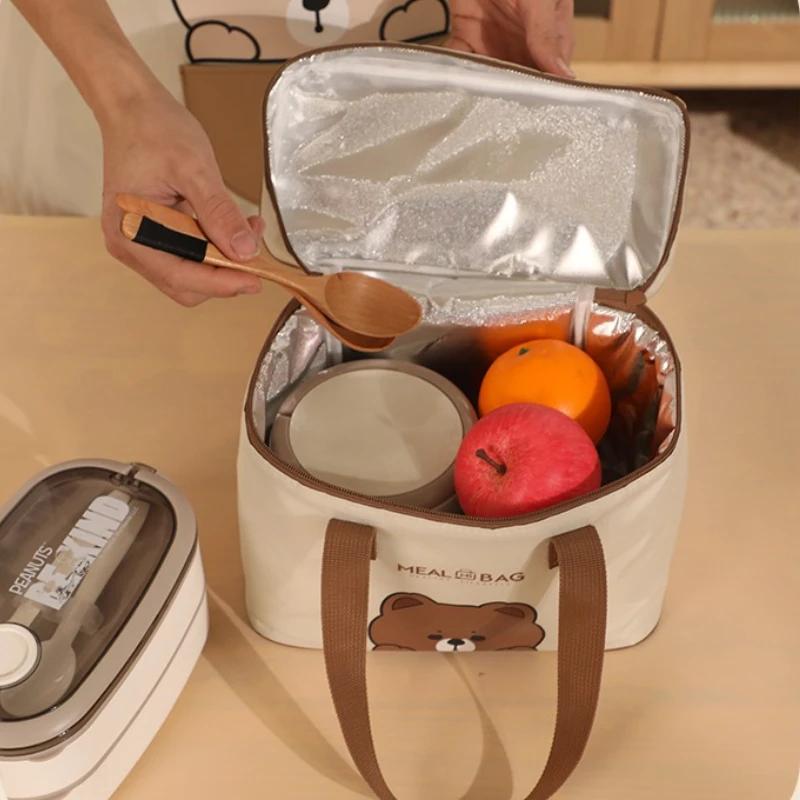 Lunchtaschen für Kinder aus Leder mit Bärenmotiv, große Kapazität, Bento-Tasche für Kinder, wärmeisoliert, Kühler mit Geschirr, Becher, Tragetasche, Picknickbox