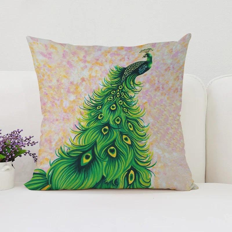 Europe and the United States Sofa Cushion Sets Beautiful Peacock Double-sided Printed Pillow Covers Chair Lumbar Cushion 45x45cm