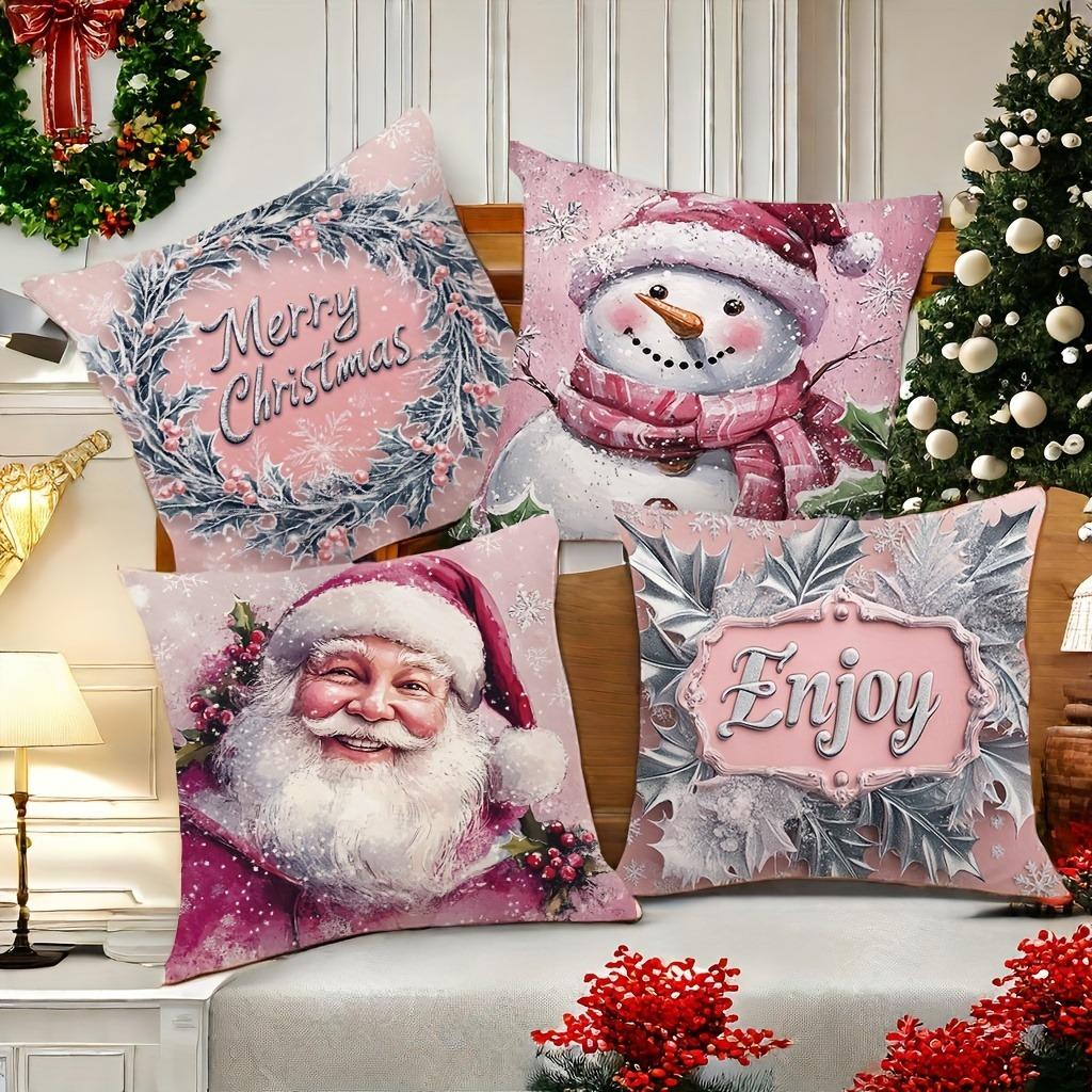 Christmas Decoration Pillowcase New Year Gift Pink Cute Snowman Santa Claus Pillow Cover Sofa Cushion Cover Home Decoration