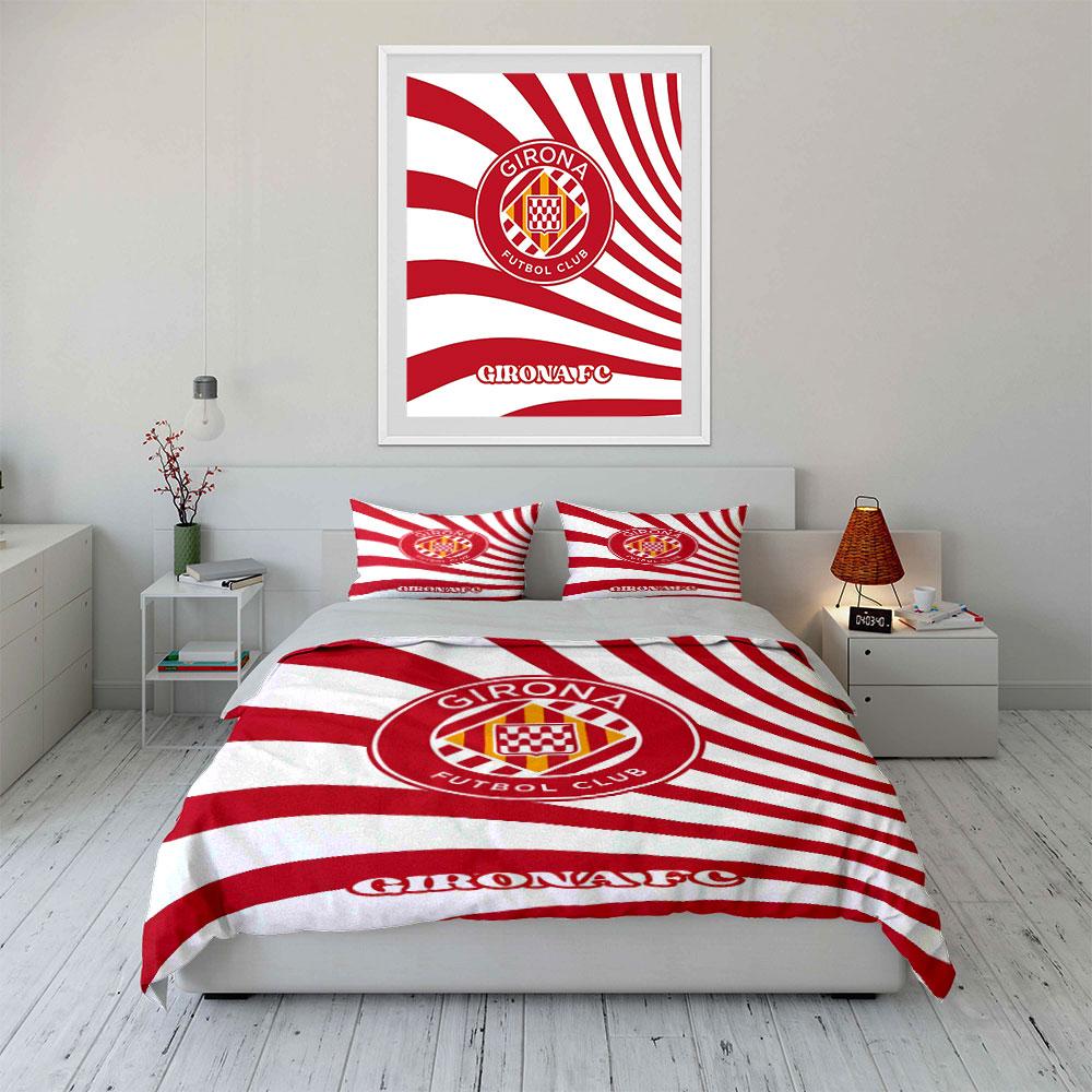 Girona FC Red Striped Bedding Set Bedding Duvet Cover Set Duvet Cover Pillowcases  (1 * Duvet Cover 2 * Pillowcases, without duvet insert)