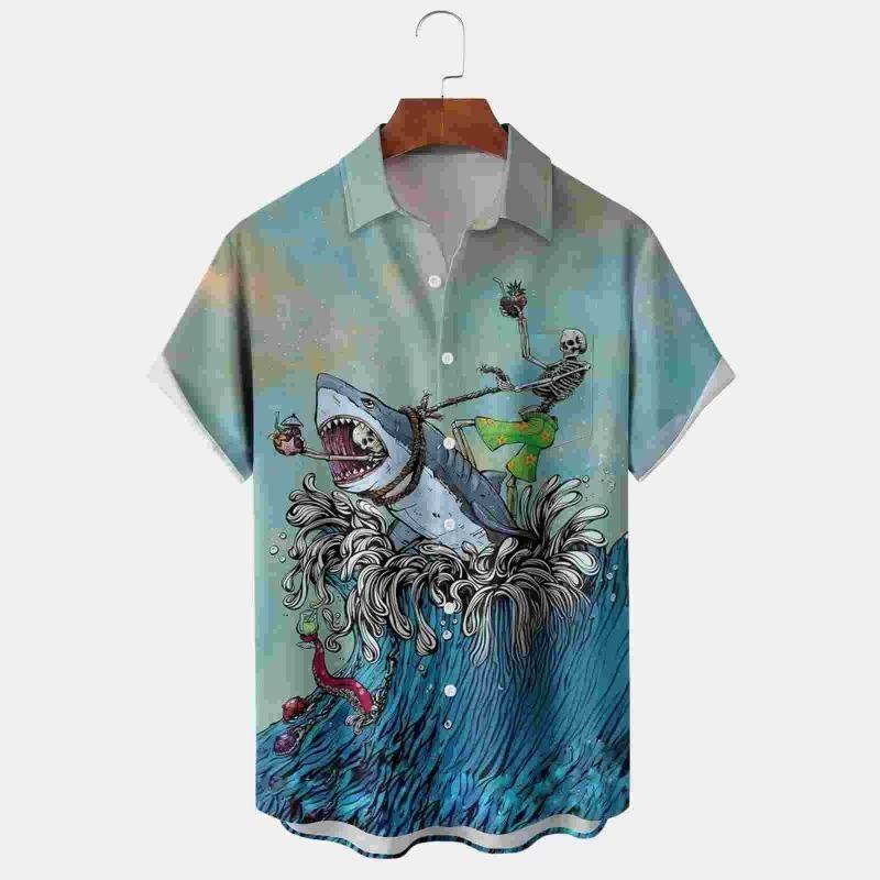 2026 Summer New Men's Top 3D Digital Printed Abstract Hawaiian Collar Short Sleeve Shirt