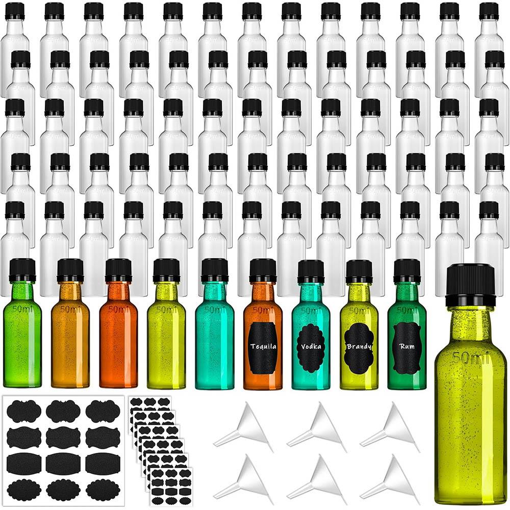 Mini Plastic Liquor Bottles, 2oz Shot Bottles with Caps Small Plastic Alcohol Bottles for Shots,Party Favors,Travel & DIY Crafts