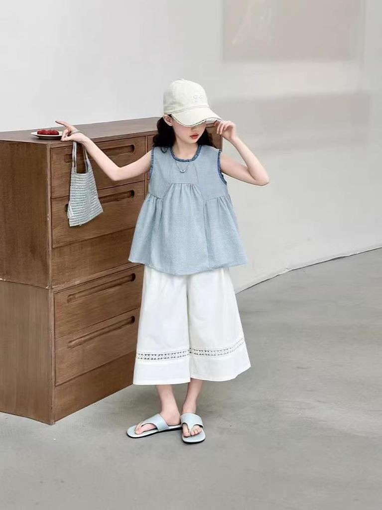 Korean-Style Lace Sleeveless Top & Pants Set - Summer 2026 Girls' Fashion Two-Piece Outfit