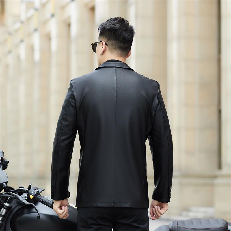 Herren Slim Fit Kragen Kunstlederjacke
