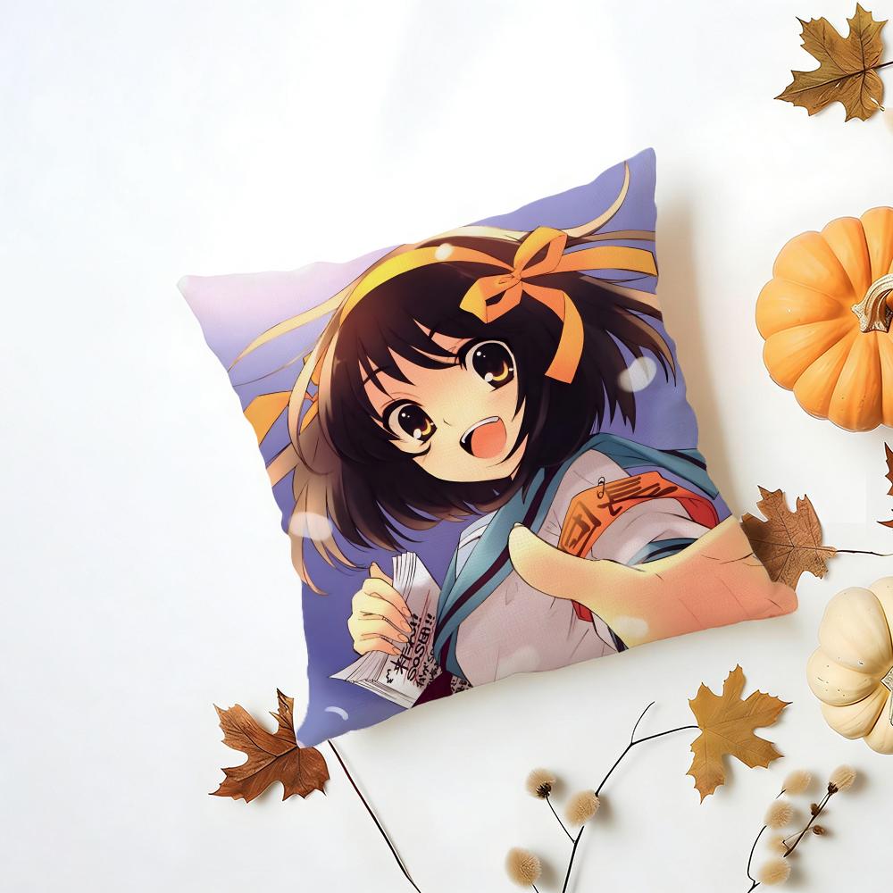 Gentle Art SSuzumiya Haruhi No Yuuutsu Cushion Cover Washable Linen Pillowcase Soft for Daily Sofa Bed Home Room Decor