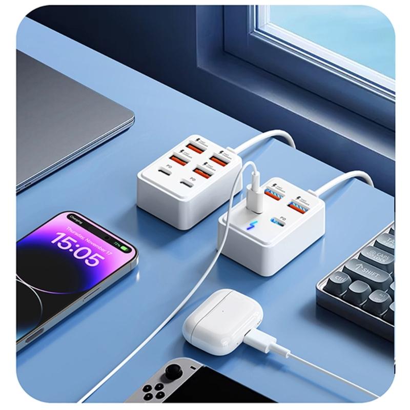 4/6 Port USB Charging Adapter Splitter With Data Transfer And Power Delivery For Phones Tablets Laptops