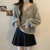 Women's V-Neck Ribbed Knit Sweater, Spring/Autumn 2025: Loose, Slimming, Plus Size, Mid-Length, Lazy Style, Ideal Base Layer.