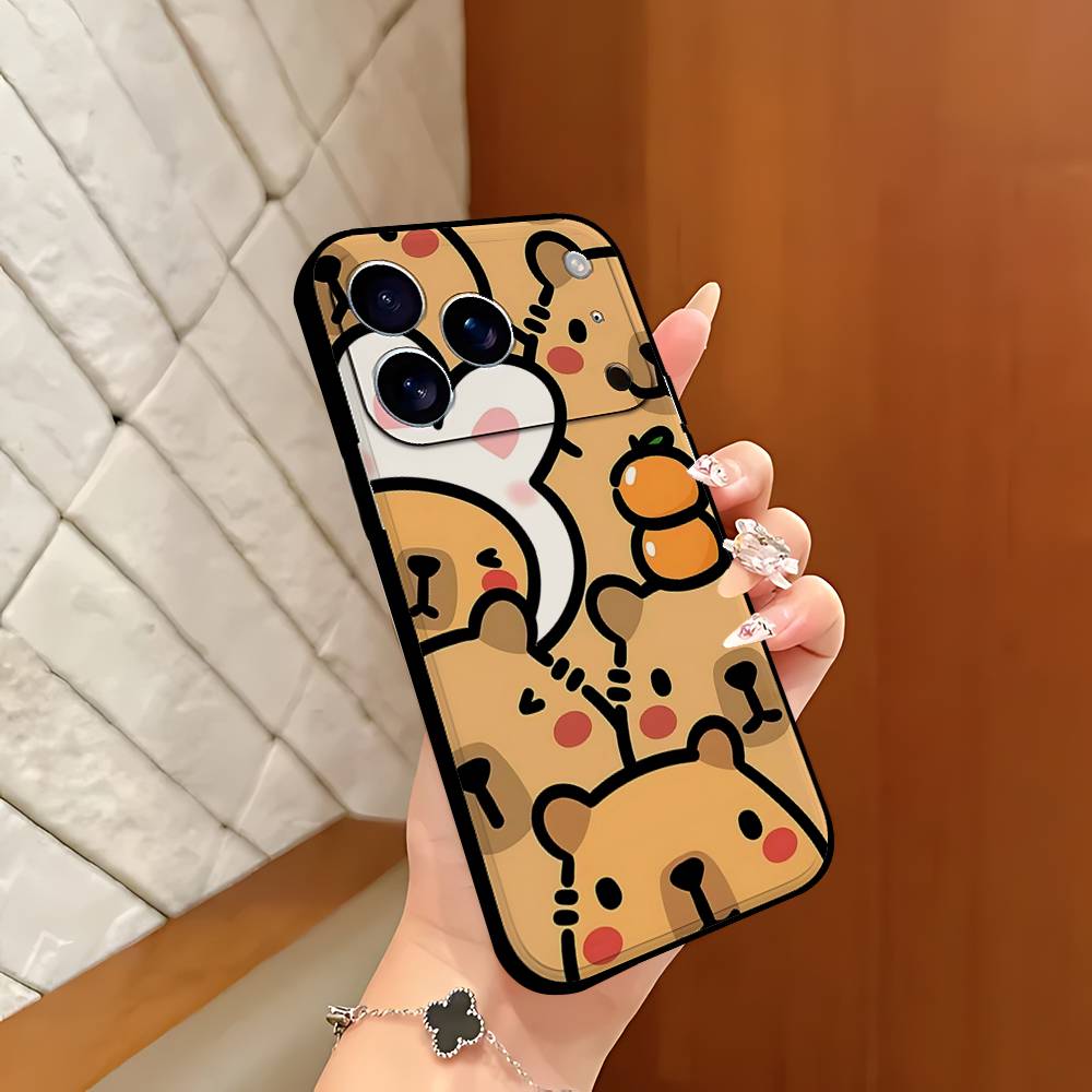 C-Cartoon-C-Cutes C-Capybara Handyhülle Schwarz Passend für iPhone 17,16,15,11,13,14 Pro Max,Plus,X,Xr,Xs Max,13Mini