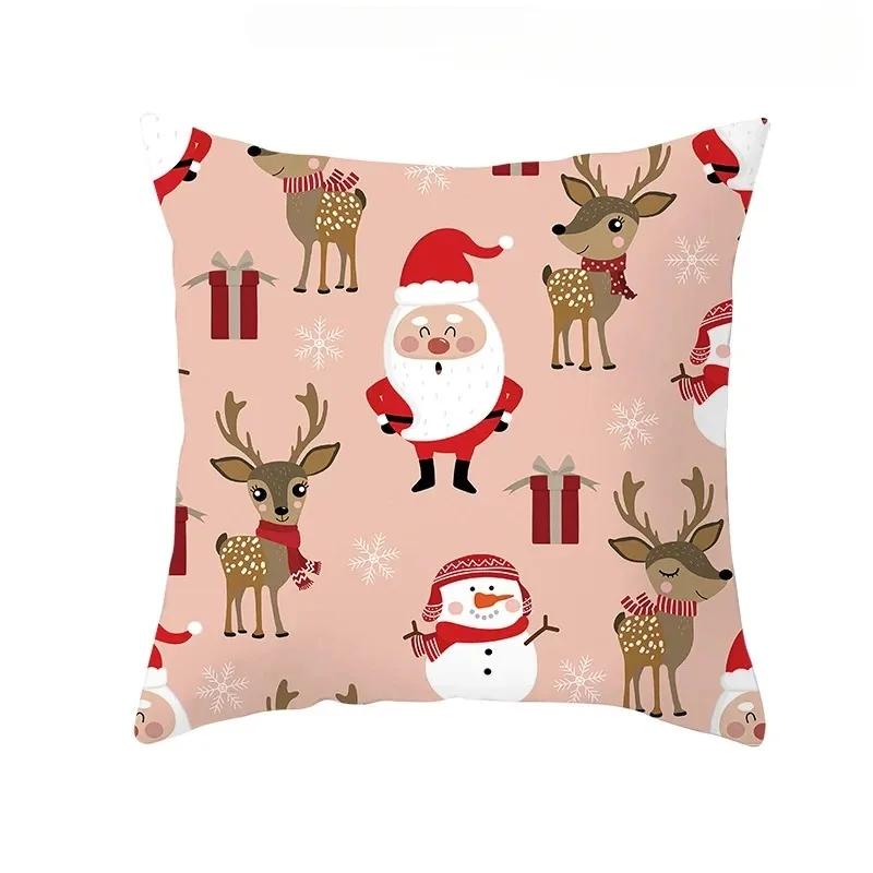 1 Piece Of Christmas Decoration Pillowcase Cartoon Santa Claus Snowman Pattern Sofa Cushion Suite Room Home Decoration Gift