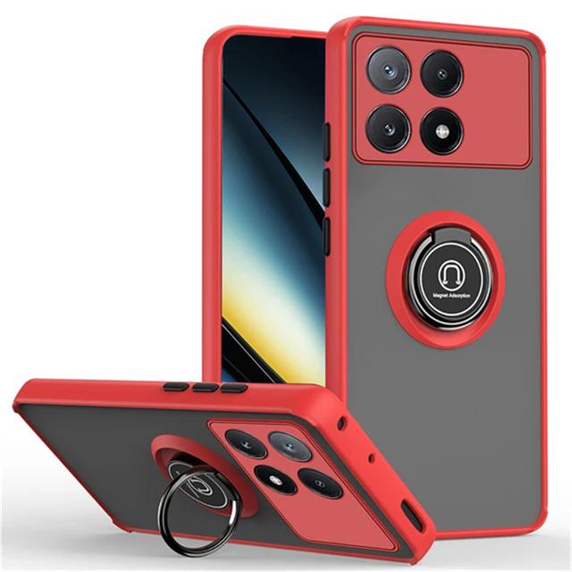 

Противоударный бронированный матовый чехол для Poco F6 X6 Pro F5 F4 F3 M5 M4 Capa для Poco X5 Pro X4 GT X3 NFC Магнитный держатель для кольца чехол для телефона For Poco X6 красный