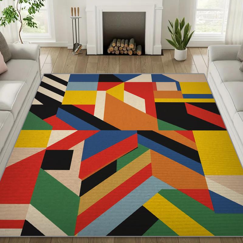 Retro Contrasting Geometric Carpet, Nordic Ins Style Living Room Floor Mat, Non-slip and Dirt-resistant Model At The Entrance