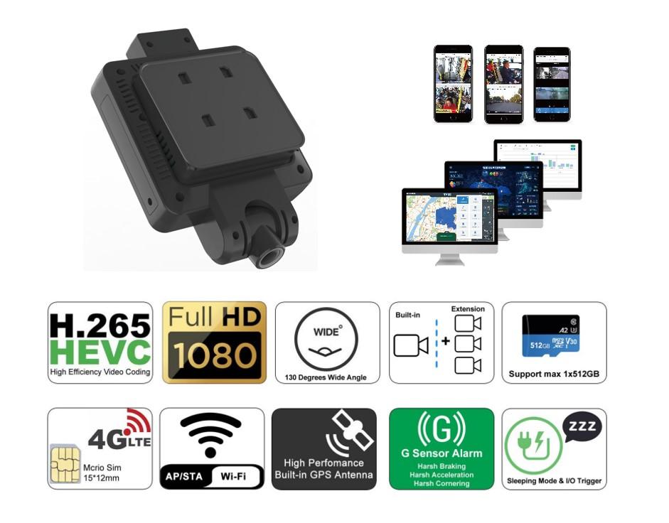 4G AI ADAS DSM Dashcam with Harsh Braking Acceleration Cornering Events Alarm with Video Clip DCAM008