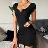 2026 Spring/Summer European & American Sexy Short-Sleeve Bodycon Cross-Button Dress