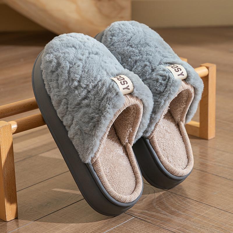 Heel Cotton Slippers 2025 New Winter Piled Thickened Indoor Home Warm Couple Wear Plush Cotton Shoes